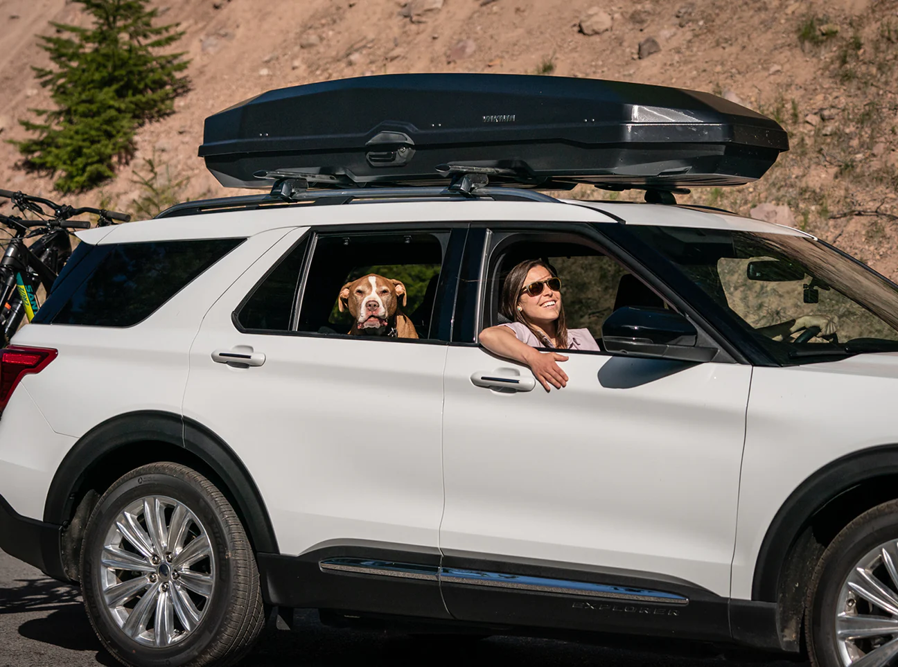 Yakima cargo box outdoors, on trail
