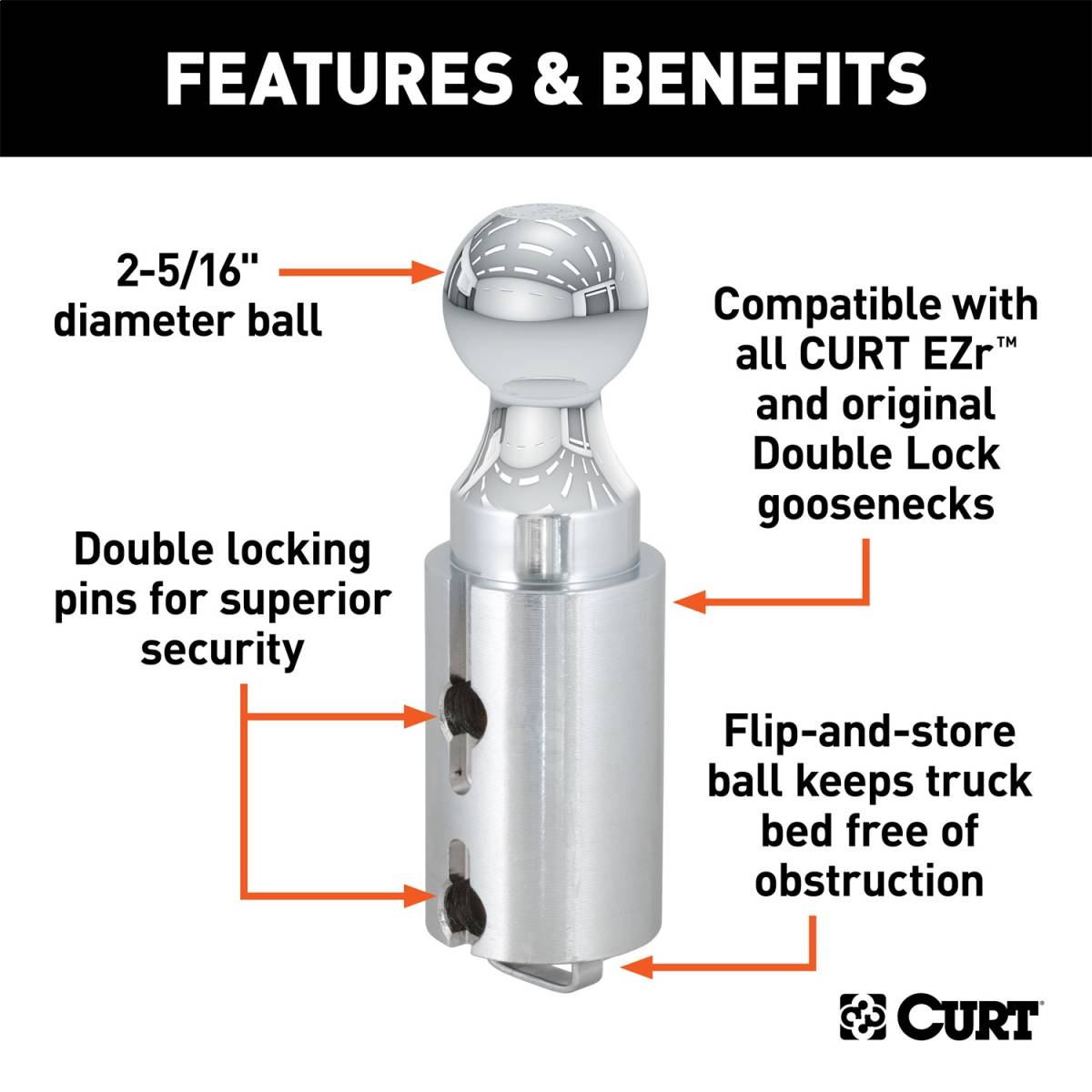 Double Lock Gooseneck Ball, CURT, 60616 Titan Truck Equipment