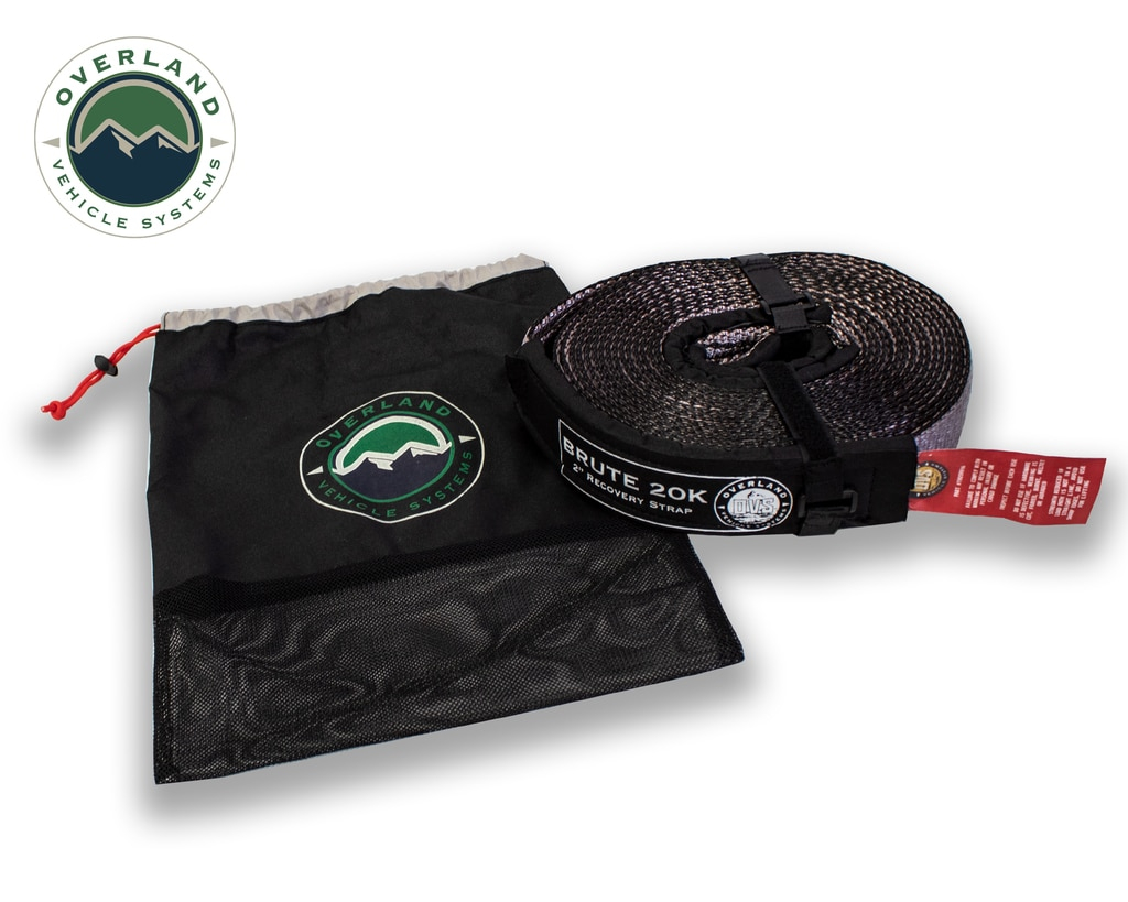 Overland Vehicle Systems - OVS | Tow Strap 20,000 lb 2" x 30 Foot Gray With Black Ends & Storage Bag