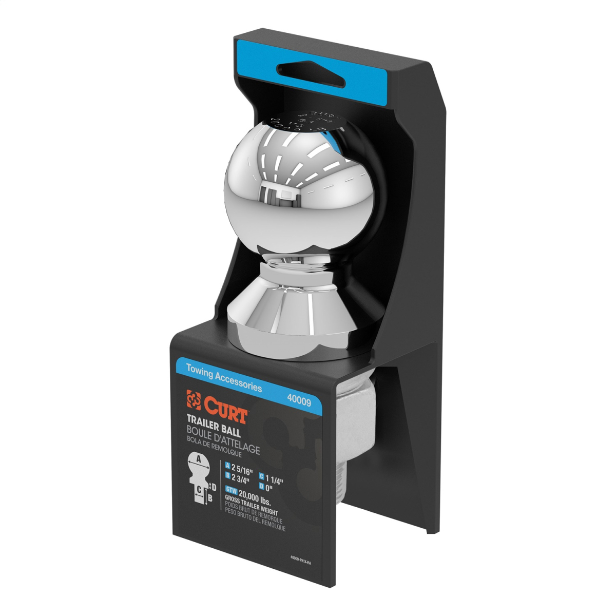 CURT - 2-5/16" Trailer Ball (1-1/4" x 2-3/4" Shank, 20,000 lbs., Chrome)