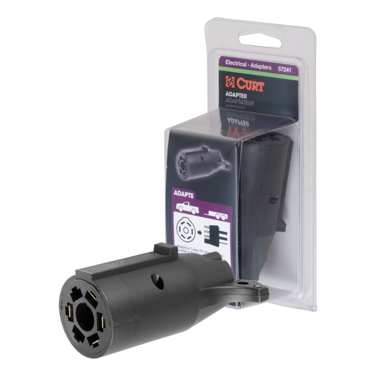 CURT - CURT 57241 7-Way RV Blade Vehicle-Side to 4-Way Flat Trailer Wiring Adapter