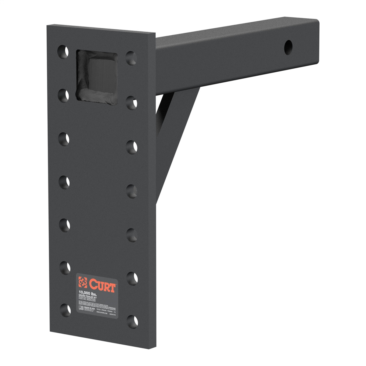 CURT - Adjustable Pintle Mount (2" Shank, 10,000 lbs., 13" High, 12" Long)