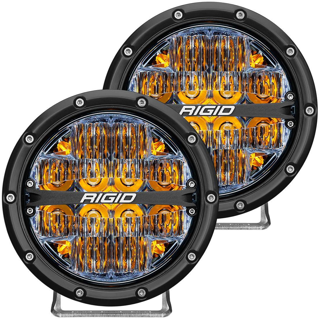 Rigid Industries - RIGID Industries | 360-Series 6" Round LED Off-Road Light; Drive Beam Pattern for Moderate Speeds, Amber Backlight, Pair | 36206