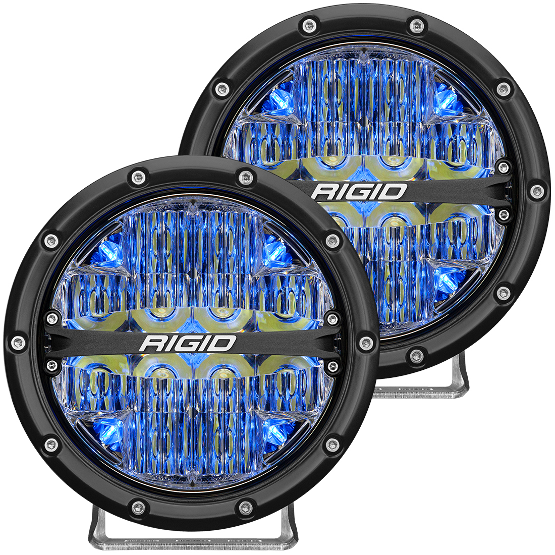 Rigid Industries - RIGID Industries | 360-Series 6" Round LED Off-Road Light; Drive Beam Pattern for Moderate Speeds, Blue Backlight, Pair | 36207