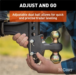 CURT - CURT 45937 HD Adjustable Hitch Ball Mount with Dual Ball, 2-1/2" Shank, Up to 20,000 lbs