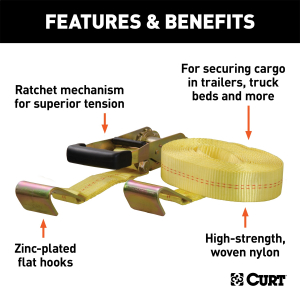 CURT - 27' Yellow Cargo Strap with Flat Hooks (3,333 lbs.) - Image 2