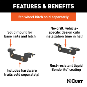 CURT - CURT 16411 5th Wheel Installation Brackets, Select Chevrolet Silverado, GMC Sierra 2500, 3500 HD, Except Cab & Chassis - Image 2