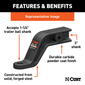 CURT - CURT 45432 Industrial Duty Forged Ball Mount (3" Shank, 21,000 lbs., 8" Drop, 10-1/2" Long) - Image 3