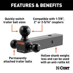 CURT - CURT 45651 Multi-Ball Mount (2-1/2" Hollow Shank, 1-7/8", 2" & 2-5/16" Black Balls) - Image 2
