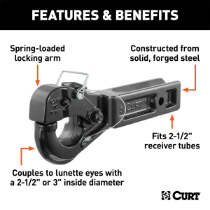 CURT - CURT 48010 Pintle Hook Hitch for 2-1/2-Inch Receiver, 20,000 lbs, Fits 2-1/2-In Lunette Ring - Image 2