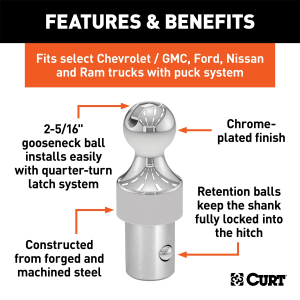 CURT - CURT | OEM Puck System 2-5/16" Gooseneck Ball; Chevrolet; Ford; GMC; Nissan; Ram; 30K | 60629 - Image 2
