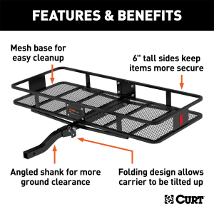 CURT - 60" x 24" Black Steel Basket Cargo Carrier (Folding 2" Shank, 500 lbs.) - Image 3