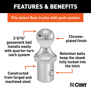 CURT - CURT 60601 OEM Puck System 2-5/16" Gooseneck Ball, Ram (30K) - Image 3
