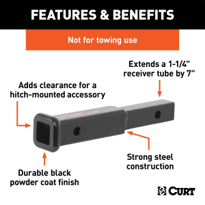 CURT - 7" Receiver Tube Extender (1-1/4" Shank, Not for Towing Use) - Image 2