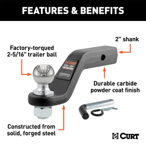 CURT - CURT | Loaded Forged Ball Mount w/2-5/16" Ball; 2" Shank; 15,000lbs; 4" Drop | 45332 - Image 2
