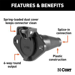 CURT - 6-Way Round Connector Socket (Vehicle Side, Black Plastic) - Image 2