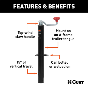 CURT - CURT | A-Frame Jack w/Top Handle; 5,000lbs; 15" Travel | 28255 - Image 2