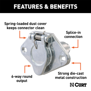 CURT - CURT | 6-Way Round Connector Socket; Vehicle Side | 58090 - Image 2