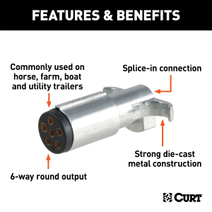 CURT - CURT | 6-Way Round Connector Plug; Trailer Side | 58080 - Image 2