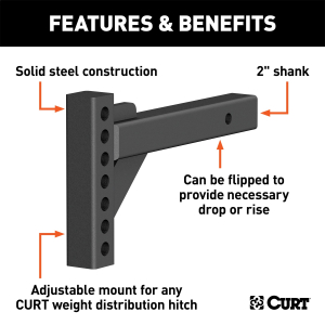 CURT - CURT 17102 Replacement Weight Distribution Hitch Shank, 2-Inch Receiver, 2-In Drop, 6-Inch Rise - Image 2