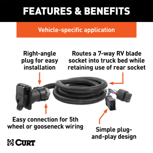 CURT - 7' Custom Wiring Extension Harness (Adds 7-Way RV Blade to Truck Bed) - Image 2