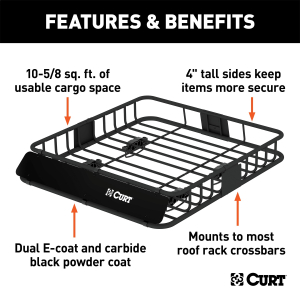 CURT - 42" x 37" Black Steel Roof Rack Cargo Carrier - Image 3