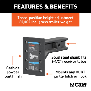 CURT - Adjustable Pintle Mount (2-1/2" Shank, 20,000 lbs., 7-1/4" High, 10-3/4" Long) - Image 2