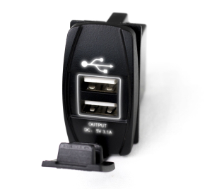 Race Sport | LED Rocker Switch Style 2-Port USB Charge Panel w/White LED