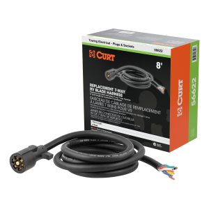 CURT 56622 Replacement 7-Pin RV Blade Trailer Wiring Harness Plug, 8-Foot Blunt-Cut Wires, Boxed
