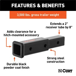 CURT - 8" Receiver Tube Extender (2" Hollow Shank, 3,500 lbs.) - Image 3