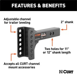 CURT - CURT 45911 Replacement 2" Adjustable Channel Mount Shank (Fits #45901, 6,000 lbs.) - Image 1